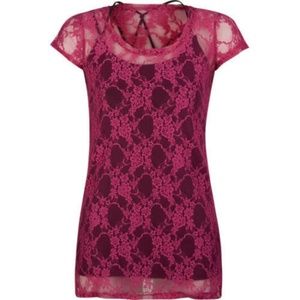 Full Tilt Pink Lace Two-Fer Top Sz M NEW